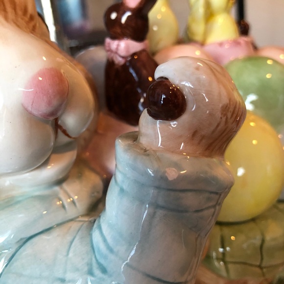 SOLD Easter Bunny Selling Eggs Cookie Jar - Picture 9 of 9
